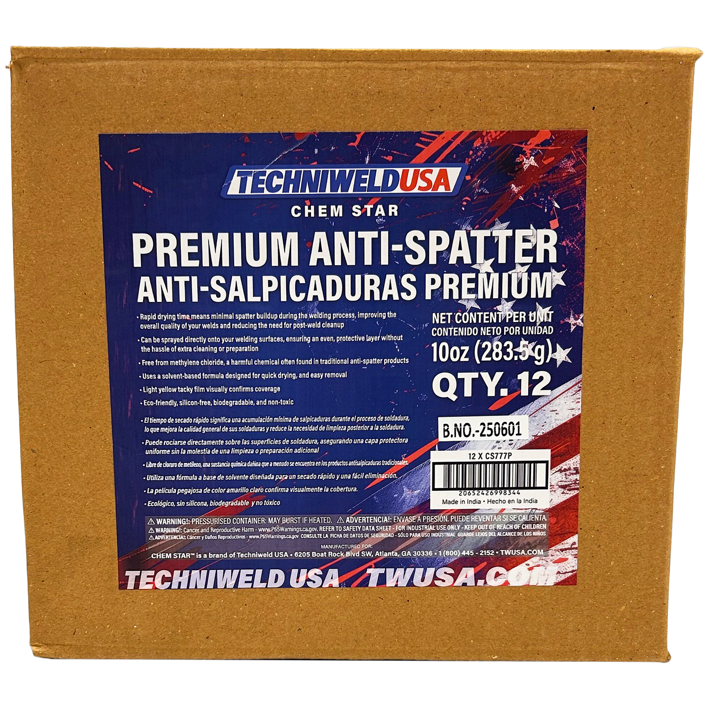 12-pack case of Techniweld CS777P welding anti spatter spray cans