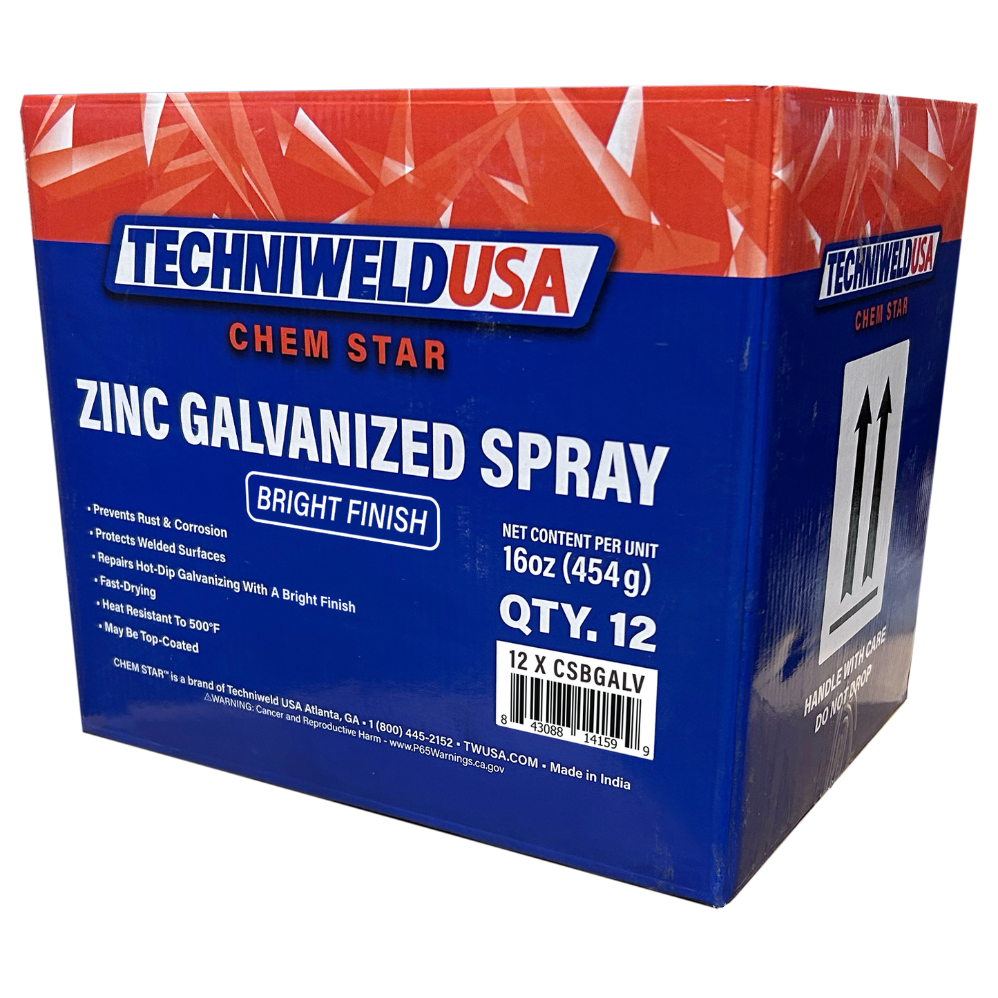 12-pack Techniweld CSBGALV Zinc Galvanized Spray bright finish cold galvanizing aerosol cans for corrosion protection