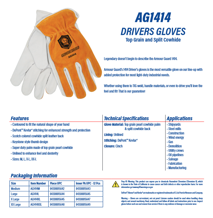 Driving Gloves - Leather Work Gloves - Armour Guard AG-1414 - PPE -Super Premium Pearl Cowhide Palm with Cowhide Split Drivers Glove, Unlined - welding electrodes, Grinding Disc, Welding Lens, Cutting Tip, Cutting Wheels, Flap Disc, Heating Tip, Welding Gloves, MIG Gun - Welding Helmet, Welding Wire - USA Welding Supply