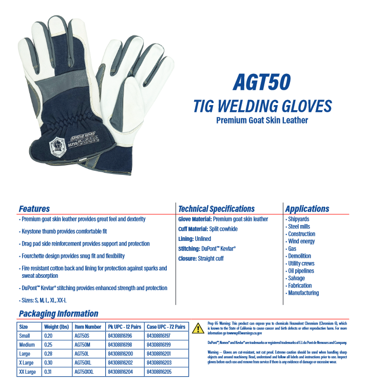 Leather welding gloves made of premium goat skin leather with Kevlar stitching, keystone thumb, drag pad reinforcement, and fourchette design for comfort and protection.