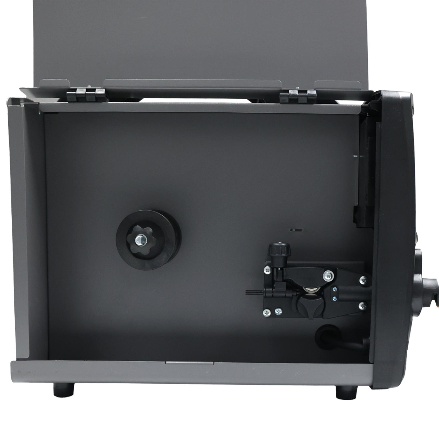 empty open 120V MIG and DC TIG welder machine casing with mounting components visible