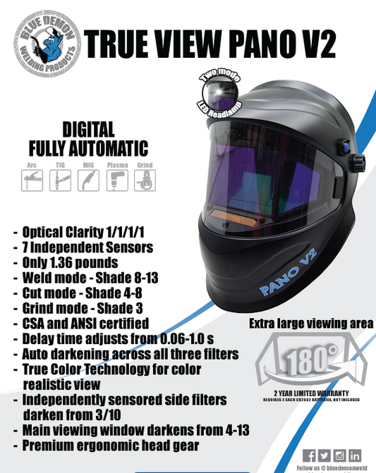 WELDING HOOD, HELMET, FULL COLOR, BLACK, LED LIGHT, TRUE VIEW PANO V2 80 DEG FOV, - welding electrodes, Grinding Disc, Welding Lens, Cutting Tip, Cutting Wheels, Flap Disc, Heating Tip, Welding Gloves, MIG Gun - Welding Helmet, Welding Wire - USA Welding Supply