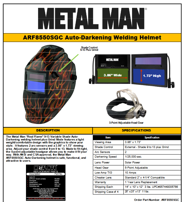 RED WELDING HELMET - FLAMES METAL MAN AD 9-13 Variable G2 Red R/F Helmet- ARF8550SGC - welding electrodes, Grinding Disc, Welding Lens, Cutting Tip, Cutting Wheels, Flap Disc, Heating Tip, Welding Gloves, MIG Gun - Welding Helmet, Welding Wire - USA Welding Supply