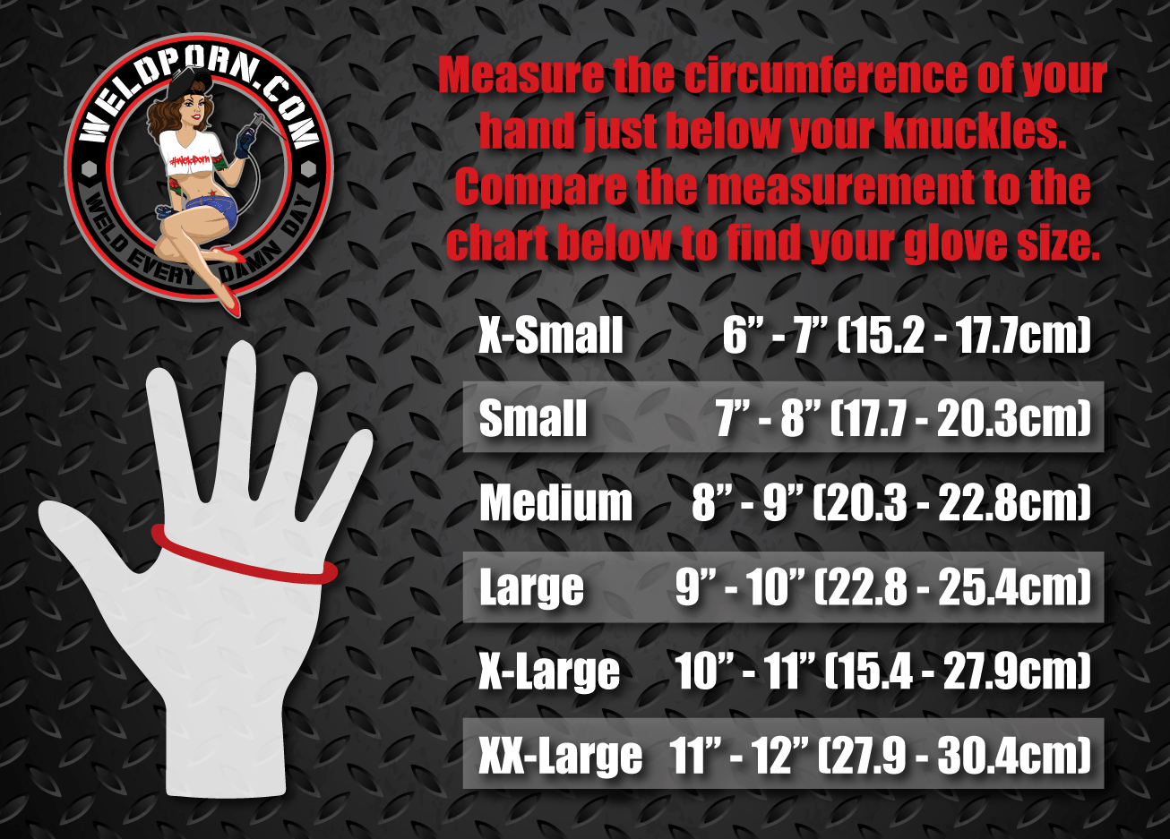 STICK MIG WELDING GLOVES SIZING CHART