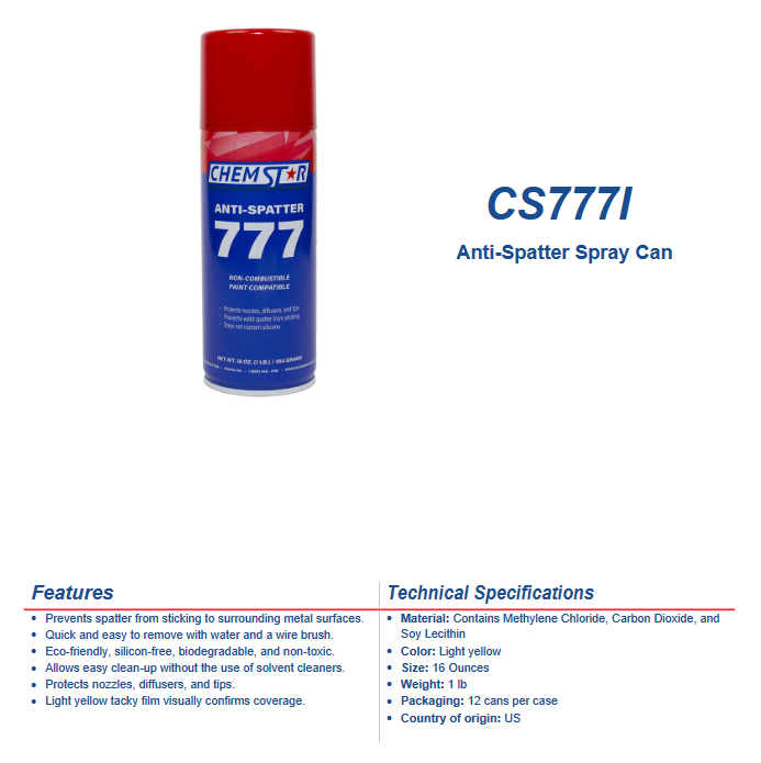 16 oz Chem Star Welding Anti Spatter Spray can with red cap, prevents spatter on metal surfaces, eco-friendly and easy to remove, sold in case of 12.