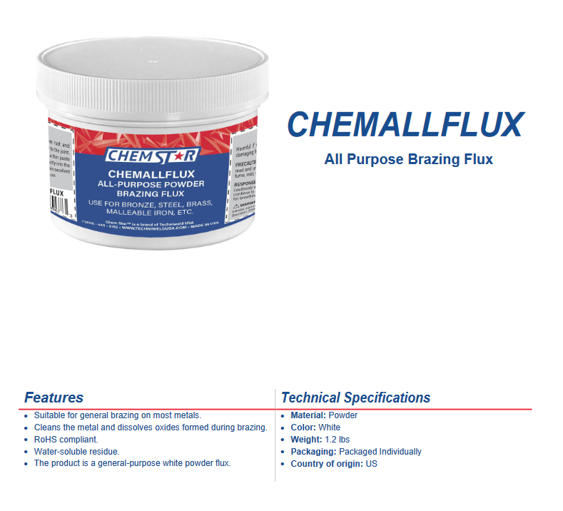 Welding Brazing Flux - Case of 9 - Chem Star - All-Purpose - 1-lb Bronze, Steel, Brass - Chemall - welding electrodes, Grinding Disc, Welding Lens, Cutting Tip, Cutting Wheels, Flap Disc, Heating Tip, Welding Gloves, MIG Gun - Welding Helmet, Welding Wire - USA Welding Supply