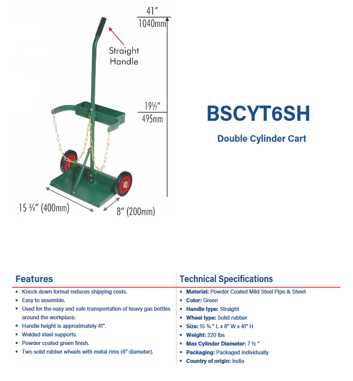 Welding Cart - Double Bottle / Cylinder Cart - 6SH - welding electrodes, Grinding Disc, Welding Lens, Cutting Tip, Cutting Wheels, Flap Disc, Heating Tip, Welding Gloves, MIG Gun - Welding Helmet, Welding Wire - USA Welding Supply