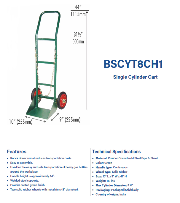 Welding Cart - Single-Bottle Cart - 8CH1 - welding electrodes, Grinding Disc, Welding Lens, Cutting Tip, Cutting Wheels, Flap Disc, Heating Tip, Welding Gloves, MIG Gun - Welding Helmet, Welding Wire - USA Welding Supply