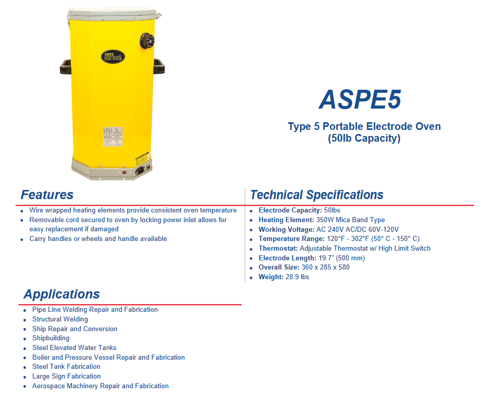 Yellow portable welding electrode rod oven with 50-lb capacity and LCD thermostat display