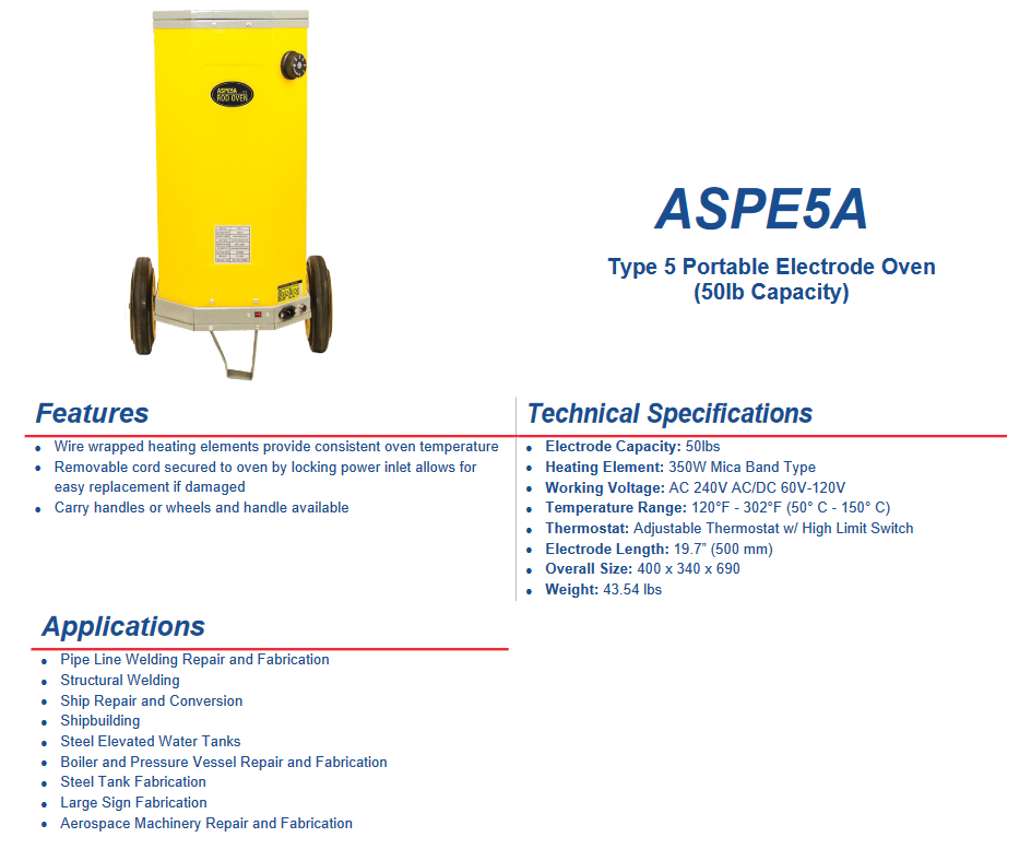 Welding Electrode Rod Oven - 50-lb - 240V - Portable - ASPE5A - Arc Star - welding electrodes, Grinding Disc, Welding Lens, Cutting Tip, Cutting Wheels, Flap Disc, Heating Tip, Welding Gloves, MIG Gun - Welding Helmet, Welding Wire - USA Welding Supply