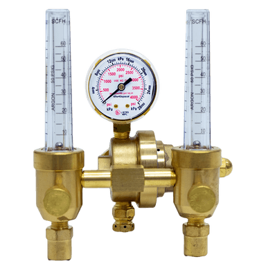 Welding flowmeter regulator with dual flowmeters and pressure gauge for argon and CO2 gas control
