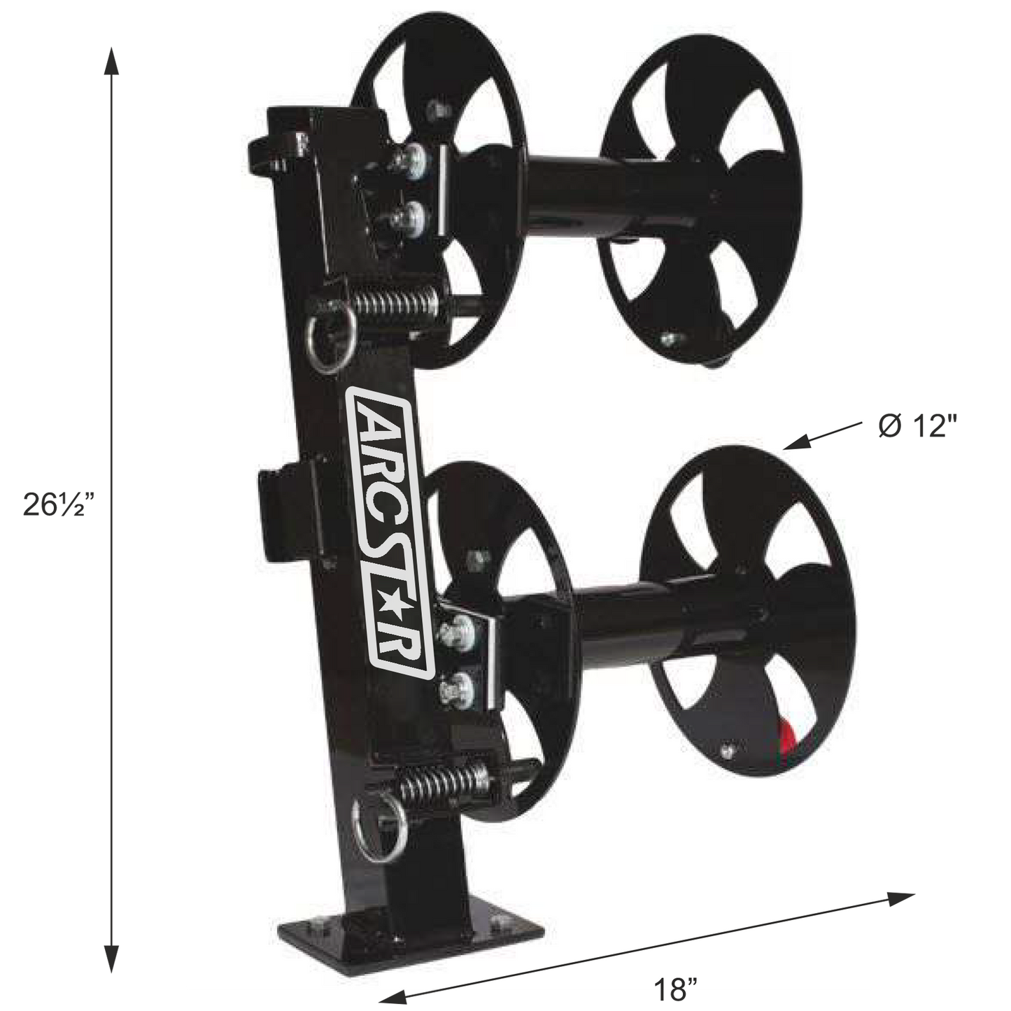 Cable Reels - 12" Double Stacked with Fixed Base; 12° Tilt - measurements & dimensions
