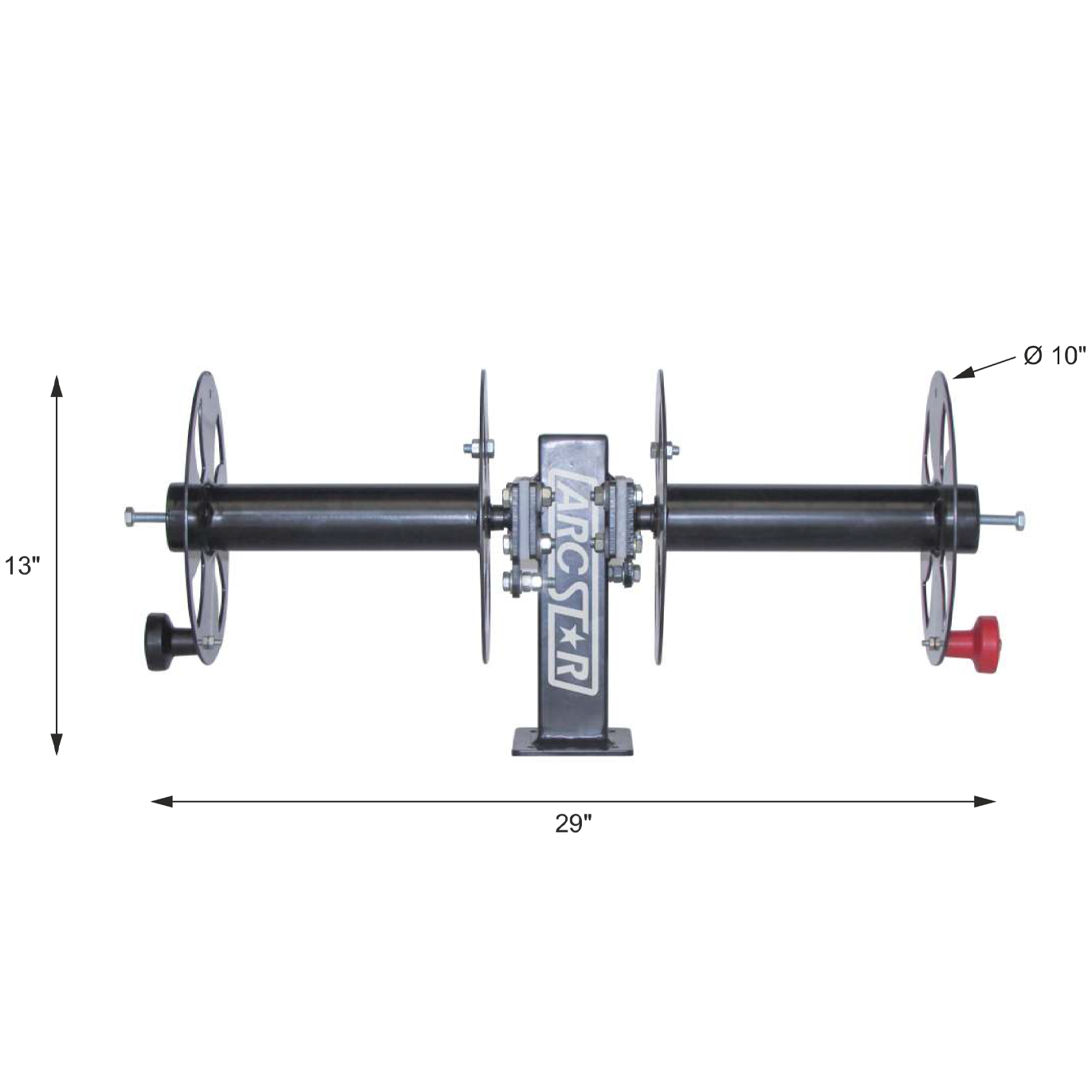 Double Side by Side Cable Reels - 10" with Fixed Base - Dimensions Measurements