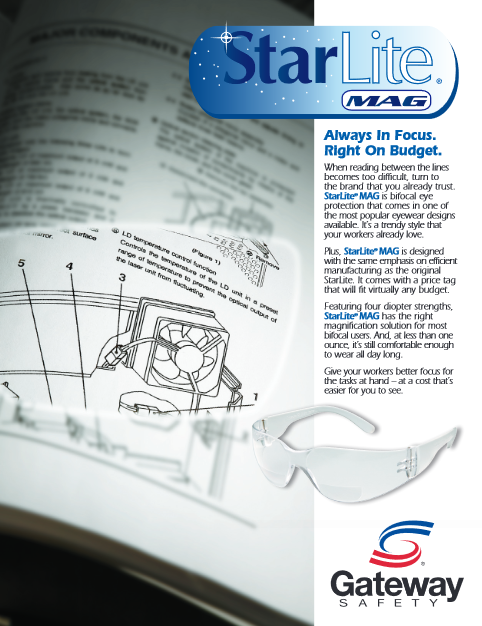 Safety Glasses +2.0 Magnification Safety Side Shield and Lenses - StarLite® MAG Clear/2.0 - 46MC20 - welding electrodes, Grinding Disc, Welding Lens, Cutting Tip, Cutting Wheels, Flap Disc, Heating Tip, Welding Gloves, MIG Gun - Welding Helmet, Welding Wire - USA Welding Supply
