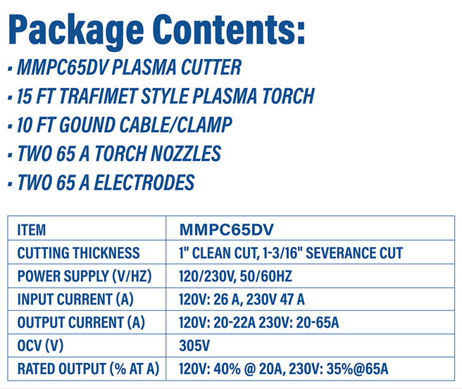 Plasma Cutter - 120V and 230V - Metal Man MMPC65DV with Pilot Arc - Welding Machines - welding electrodes, Grinding Disc, Welding Lens, Cutting Tip, Cutting Wheels, Flap Disc, Heating Tip, Welding Gloves, MIG Gun - Welding Helmet, Welding Wire - USA Welding Supply