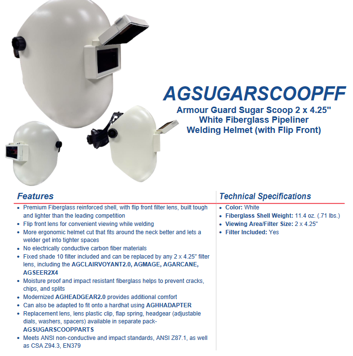 Welding Helmet - 2 x 4.25" with Flip-Visor - IN Red, White or Blue! Sugar Scoop White Fiberglass - welding electrodes, Grinding Disc, Welding Lens, Cutting Tip, Cutting Wheels, Flap Disc, Heating Tip, Welding Gloves, MIG Gun - Welding Helmet, Welding Wire - USA Welding Supply