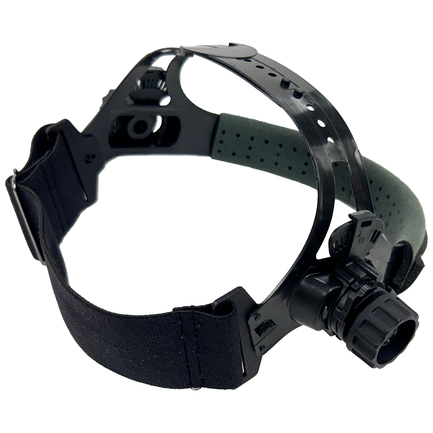 Replacement ratcheting headgear for Sugar Scoop welding helmet with adjustable knobs and cushioned sleeve for comfort