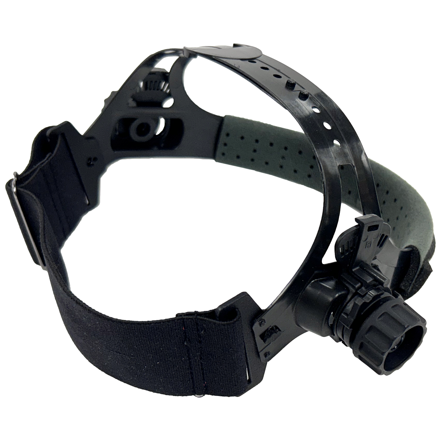 Replacement ratcheting headgear for Sugar Scoop welding helmet with adjustable knobs and cushioned sleeve for comfort