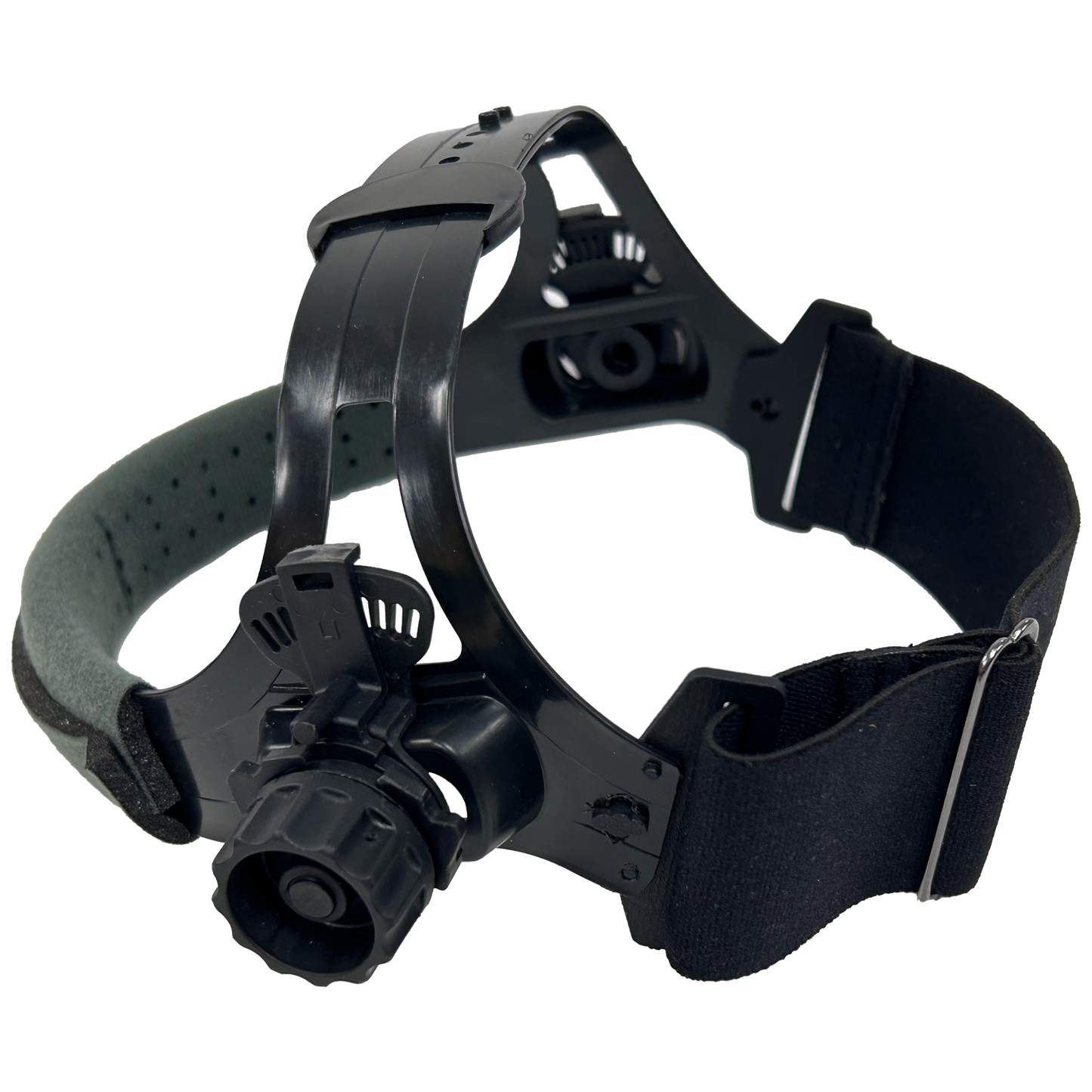 Sugar Scoop Welding Helmet replacement headgear with ratcheting adjustment, cushioned sleeve, and snap fastener for comfort and mobility