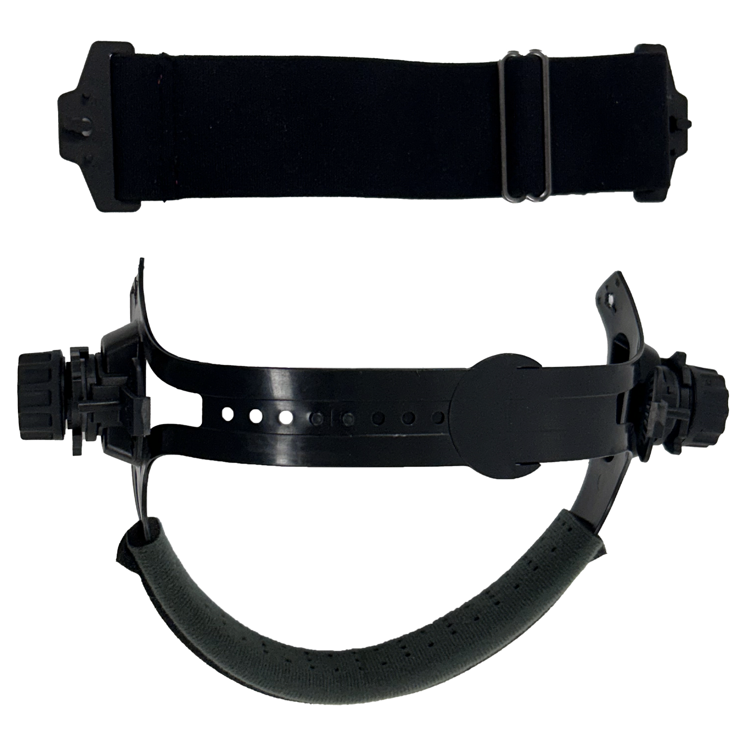 Replacement ratcheting headgear for Sugar Scoop welding helmet with adjustable side knobs and cushioned sleeve for comfort