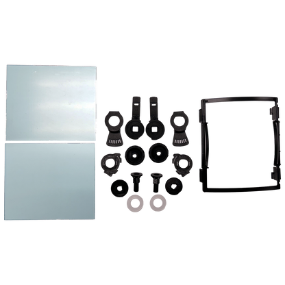 Welding helmet parts replacement kit for AGHSL100 thermoplastic welding helmet including cover lenses, replacement frame, and headgear dials