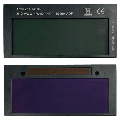 Shade 10 darkening lens welding helmet cartridge with Clear Blue View technology and auto-on/off circuitry