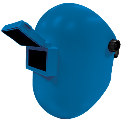 White Sugar Scoop welding helmet with flip-up visor and fiberglass shell