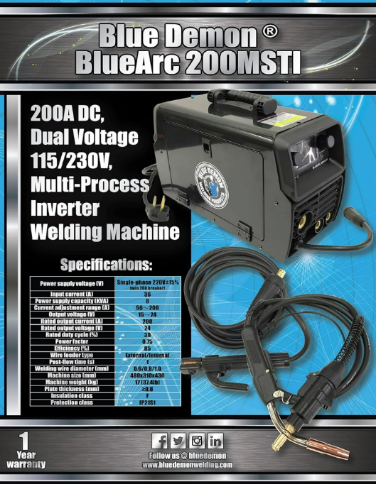 Bluearc 200msti Multi-Process 200a Inverter Welding Machine, LCD Screen