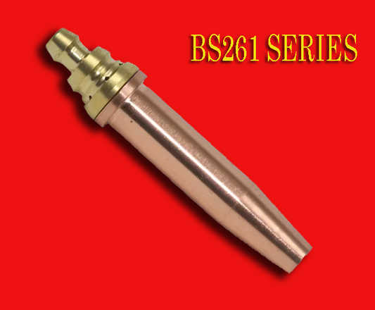 Blue Star Series 261 propane cutting tip made of solid copper with heavy-duty design on red background