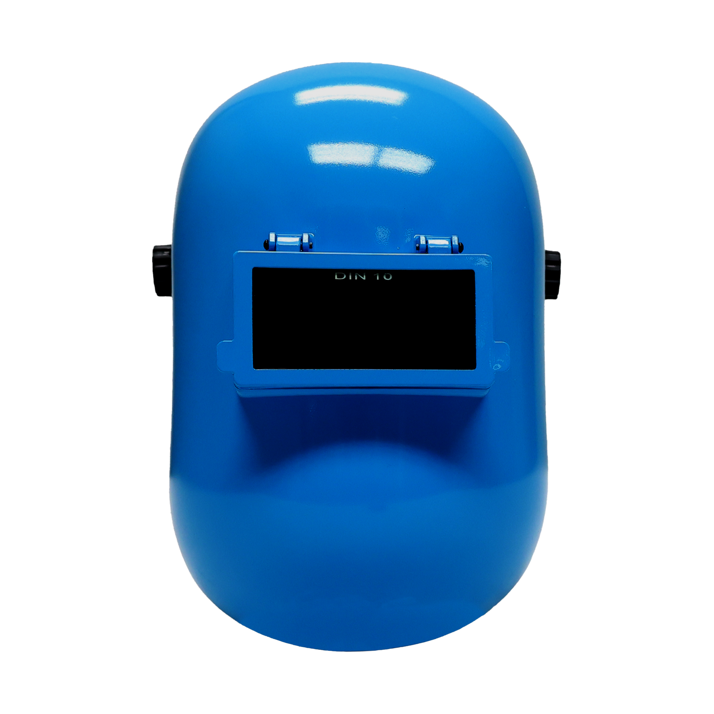 Blue fiberglass Sugar Scoop welding helmet with flip-up visor and fixed shade 10 filter, ergonomic design for comfort and tight spaces