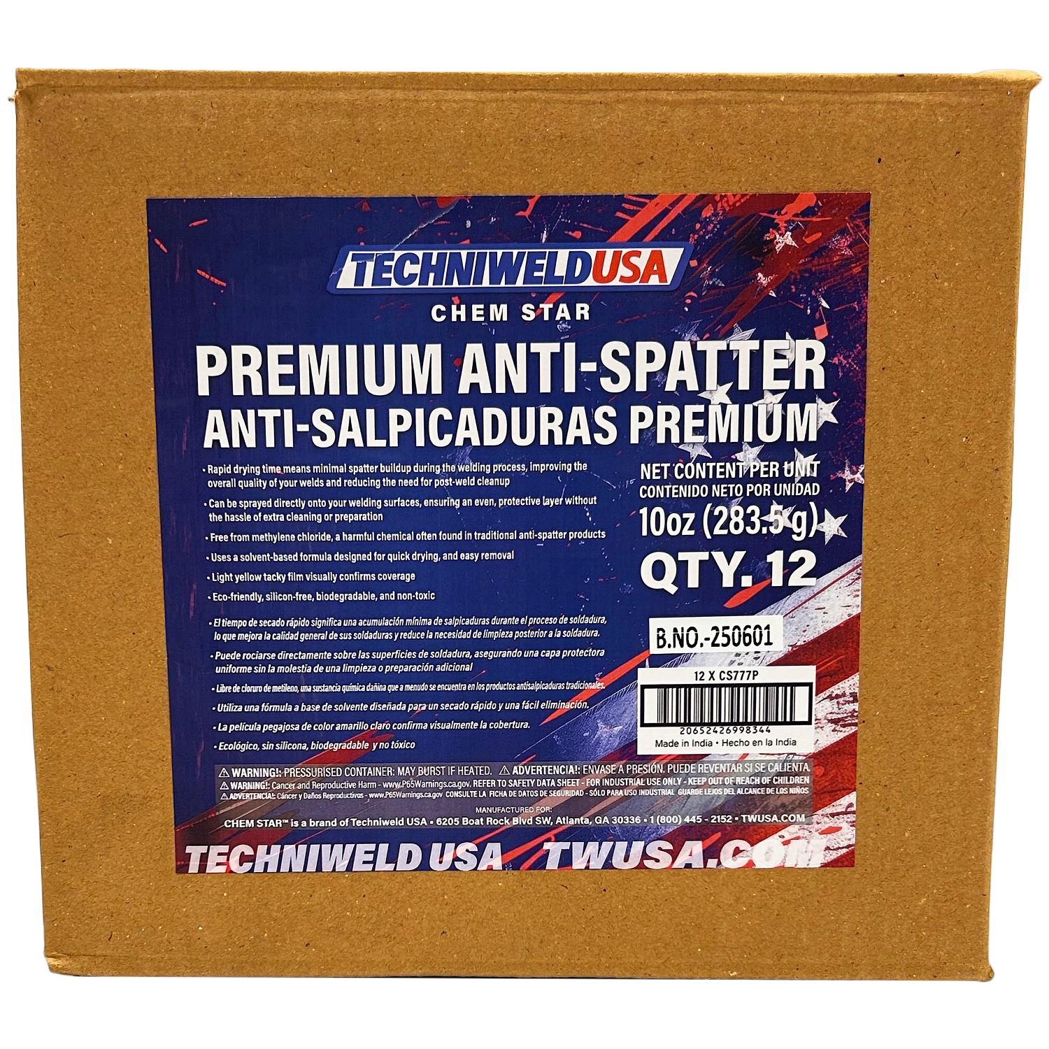 12-pack case of Techniweld CS777P welding anti spatter spray cans