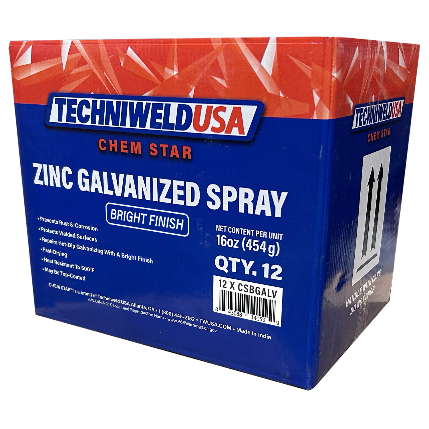 12-pack Techniweld CSBGALV Zinc Galvanized Spray bright finish cold galvanizing aerosol cans for corrosion protection