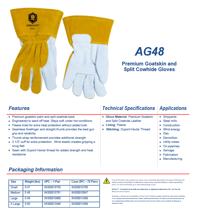 Leather Welding Gloves Cowhide / Goatskin with Kevlar Stitching - MIG - Armour Guard AG-48 - welding electrodes, Grinding Disc, Welding Lens, Cutting Tip, Cutting Wheels, Flap Disc, Heating Tip, Welding Gloves, MIG Gun - Welding Helmet, Welding Wire - USA Welding Supply