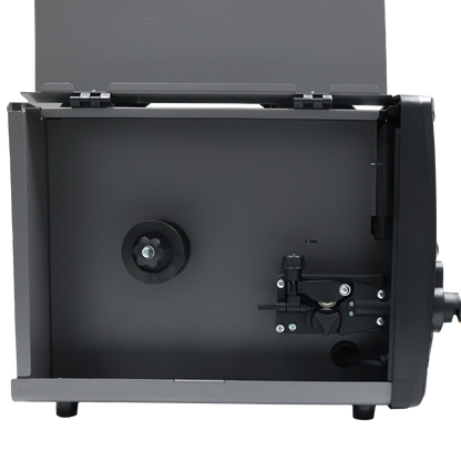 empty open 120V MIG and DC TIG welder machine casing with mounting components visible