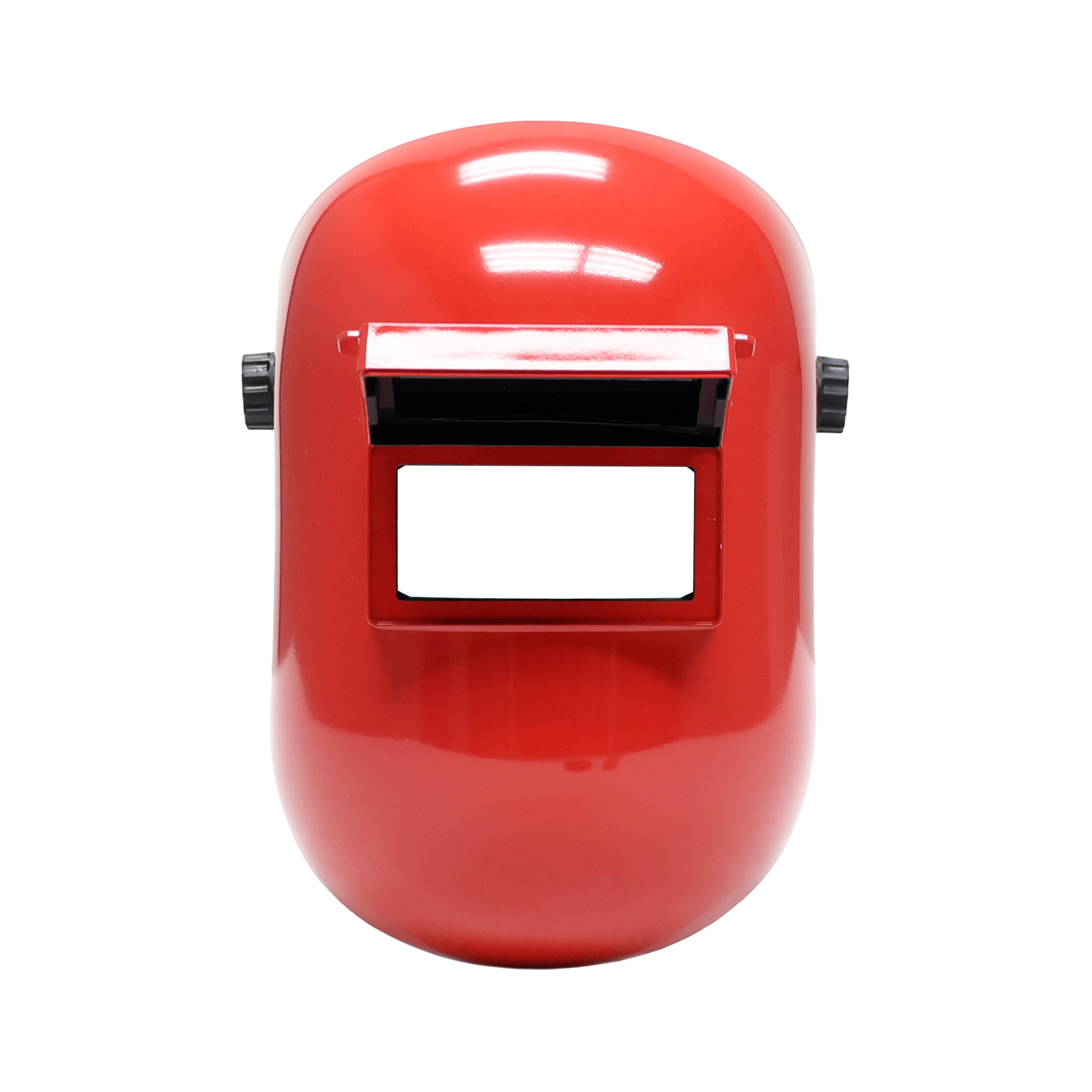 Red fiberglass welding helmet with flip-up visor and 2 x 4.25 inch viewing window