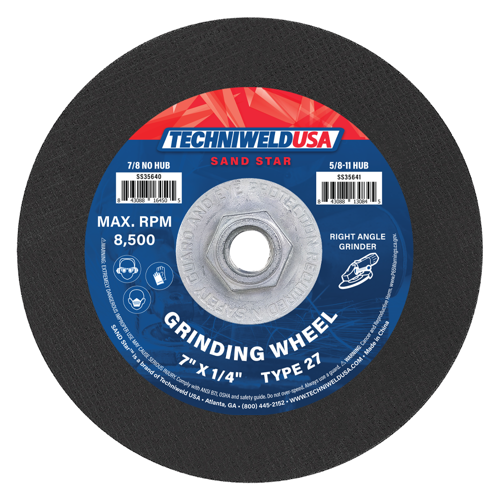 Sand Star 7" x 1/4" x 5/8"-11 Type 27 Aluminum Oxide Grinding Wheel w/ Hub – 24 Grit (10-Pack)