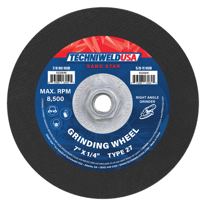 Sand Star 7" x 1/4" x 5/8"-11 Type 27 Aluminum Oxide Grinding Wheel w/ Hub – 24 Grit (10-Pack)