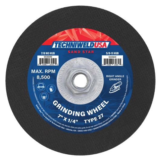 Sand Star 7" x 1/4" x 5/8"-11 Type 27 Aluminum Oxide Grinding Wheel w/ Hub – 24 Grit (10-Pack)