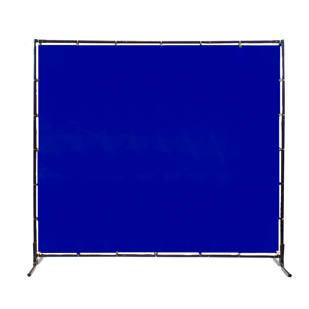 Blue welding screen / welding curtain with black frame 