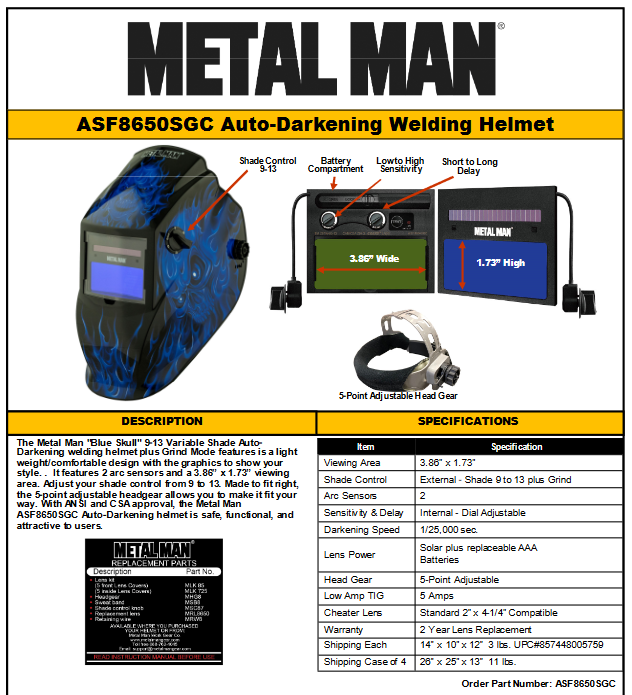 BLUE WELDING HELMET - Blue Skull / Flame Helmet - AD 9-13 Variable - welding electrodes, Grinding Disc, Welding Lens, Cutting Tip, Cutting Wheels, Flap Disc, Heating Tip, Welding Gloves, MIG Gun - Welding Helmet, Welding Wire - USA Welding Supply