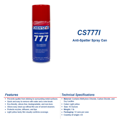 16 oz Chem Star Welding Anti Spatter Spray can with red cap, prevents spatter on metal surfaces, eco-friendly and easy to remove, sold in case of 12.