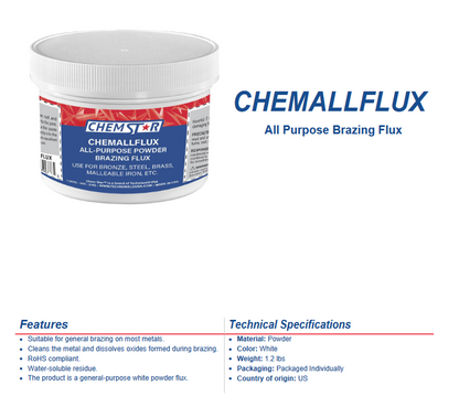Welding brazing flux in 1-lb jars, all-purpose white powder for bronze, steel, brass, cleans metals, low-temperature, RoHS compliant, case of 9.
