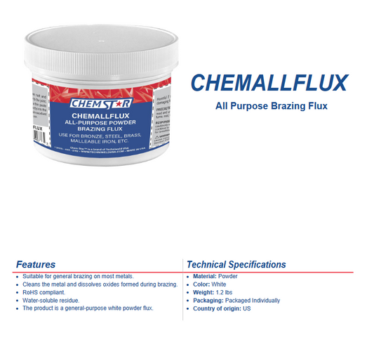 Welding brazing flux in 1-lb jars, all-purpose white powder for bronze, steel, brass, cleans metals, low-temperature, RoHS compliant, case of 9.