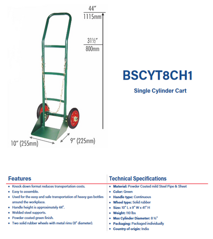 Welding Cart - Single-Bottle Cart - 8CH1 - welding electrodes, Grinding Disc, Welding Lens, Cutting Tip, Cutting Wheels, Flap Disc, Heating Tip, Welding Gloves, MIG Gun - Welding Helmet, Welding Wire - USA Welding Supply