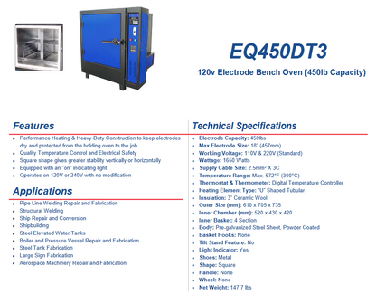 Blue and black 450-lb capacity Welding Electrode Rod Oven EQ450DT3 with LCD thermostat, heavy-duty construction, and 110V operation by Arc Star