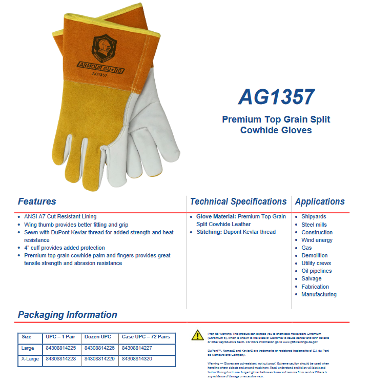Leather MIG welding gloves with Kevlar stitching and top grain split cowhide for heat and cut resistance