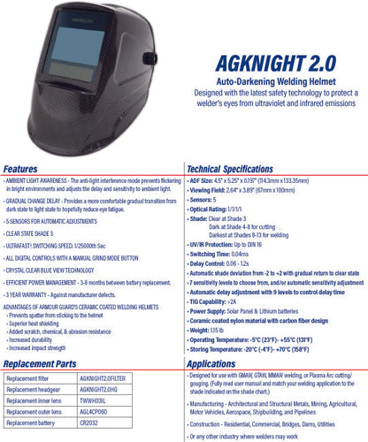 Welding Helmet - Armor Guard Knight 2.0 with Auto-darkening Technology - welding electrodes, Grinding Disc, Welding Lens, Cutting Tip, Cutting Wheels, Flap Disc, Heating Tip, Welding Gloves, MIG Gun - Welding Helmet, Welding Wire - USA Welding Supply