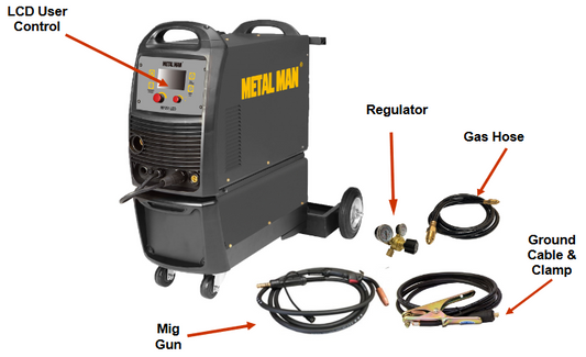 Welding Machine / TIG / MIG / Stick Welder - Metal Man 250A Inverter 230 V Multi-process Welder - MMP251ILCD - welding electrodes, Grinding Disc, Welding Lens, Cutting Tip, Cutting Wheels, Flap Disc, Heating Tip, Welding Gloves, MIG Gun - Welding Helmet, Welding Wire - USA Welding Supply