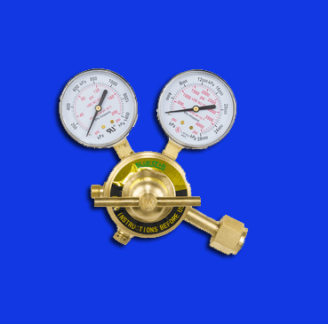 Blue Star 350 Series welding regulator with dual gauges, forged brass body, and CGA-300 acetylene fitting for heavy-duty industrial use