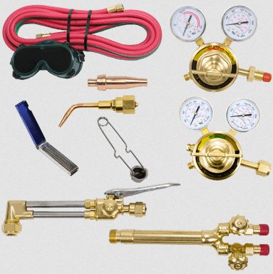 Blue Star 450 Series heavy-duty welding torch assembly with hoses, regulators, goggles, and accessories